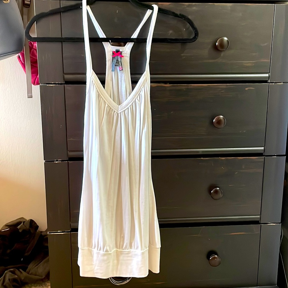 Women’s white tank, soft and comfy but flattering.
